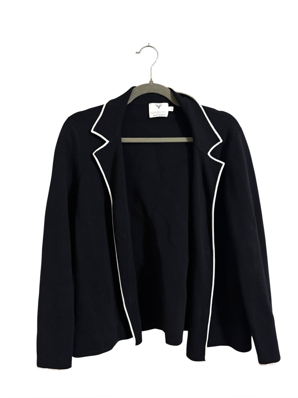 Edinburgh Knitwear Black White Trim‎ Sweater Jacket Pima Cotton Large